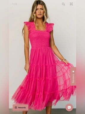 Baltic Born Tulle Smocked Tiered Maxi Dress - Hot Pink